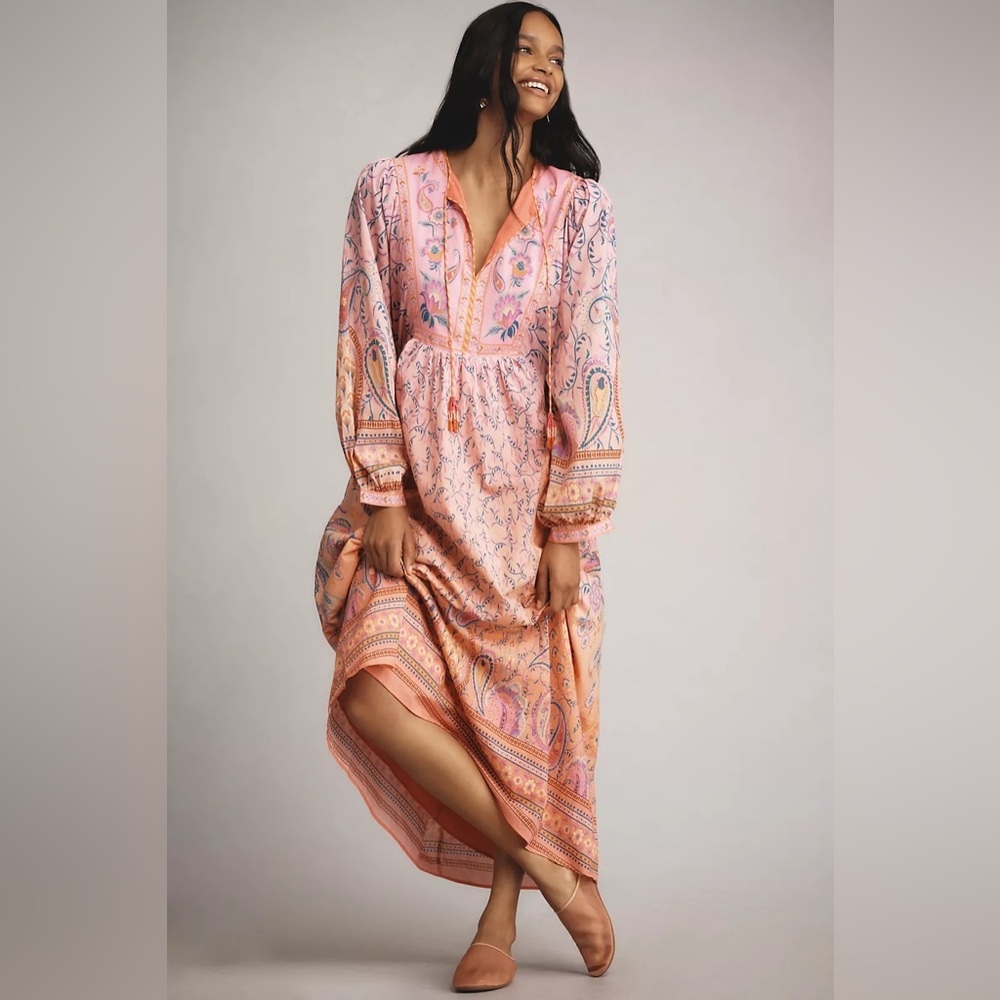 FARM Rio x Anthropologie Long-Sleeve Printed Maxi Dress